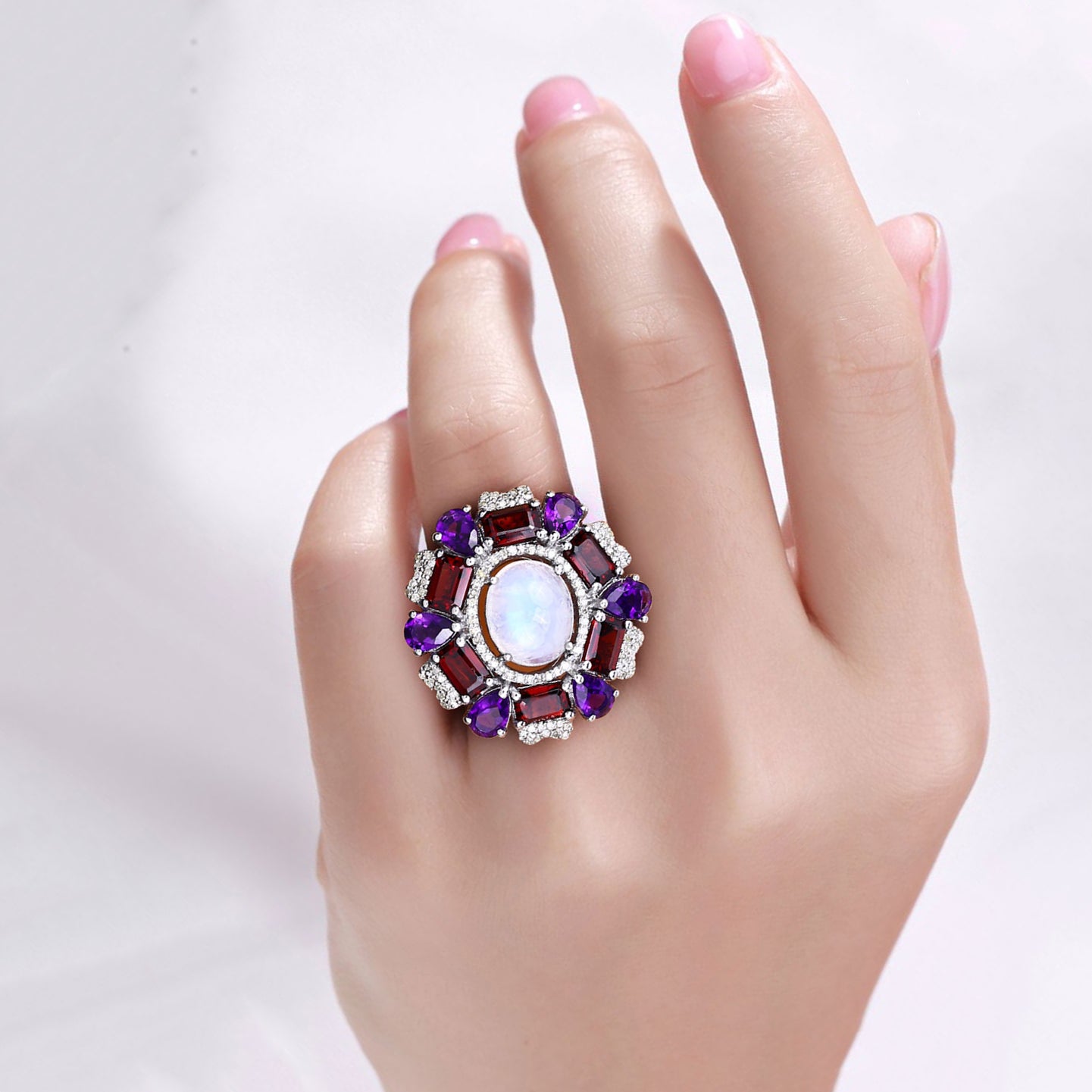 Natural Mixed Gemstones Ring 11.2 Carats Sterling Silver