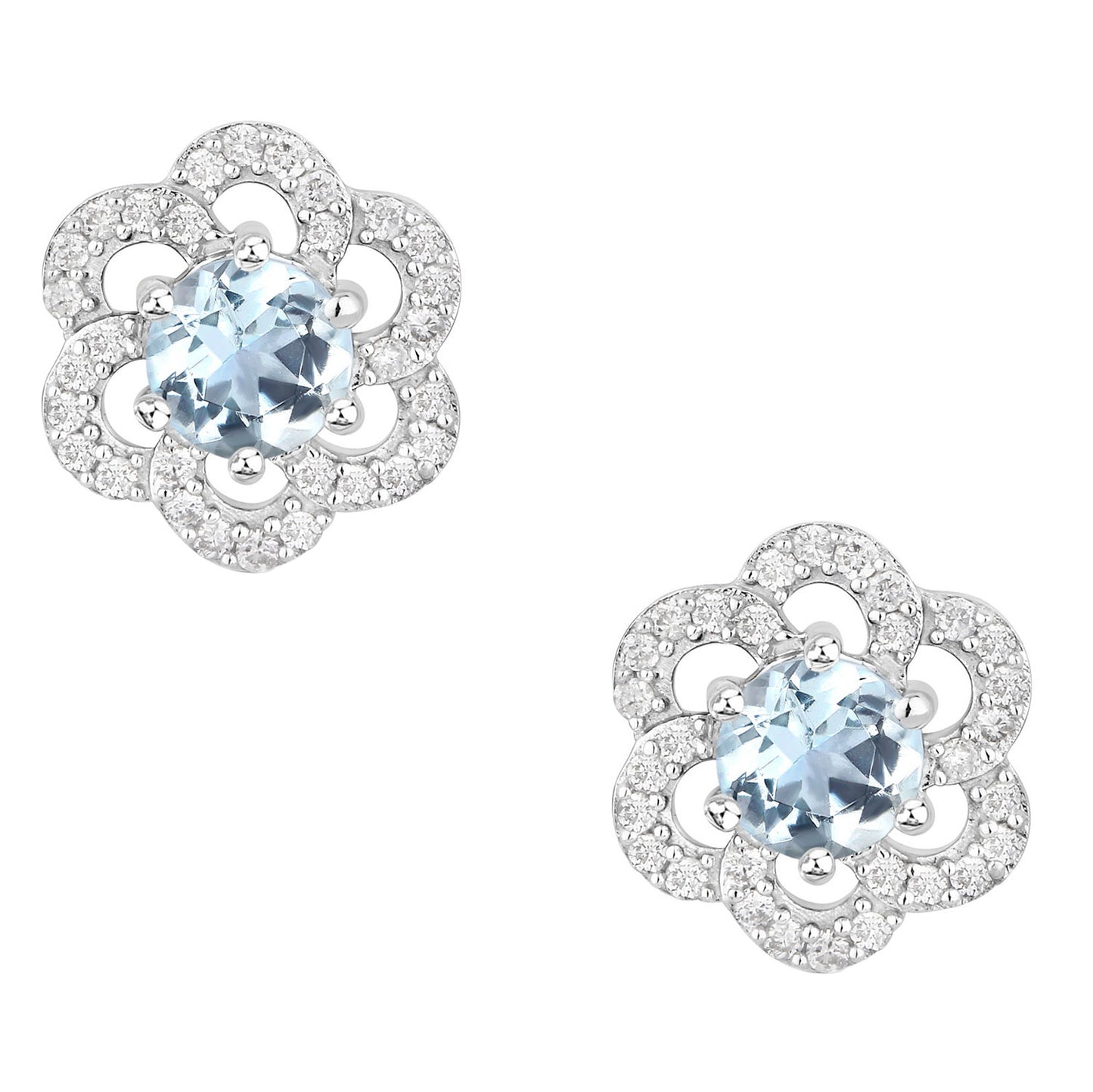 Aquamarine Earrings With Diamonds 0.58 Carats 14K White Gold
