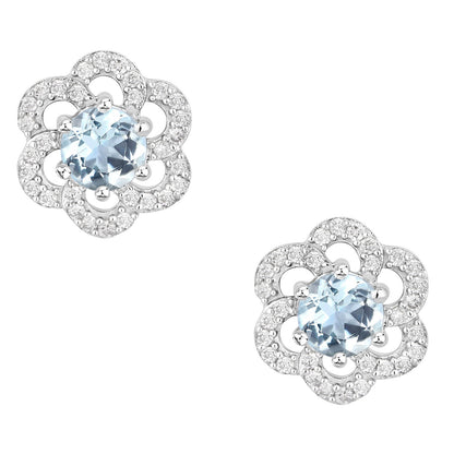 Aquamarine Earrings With Diamonds 0.58 Carats 14K White Gold