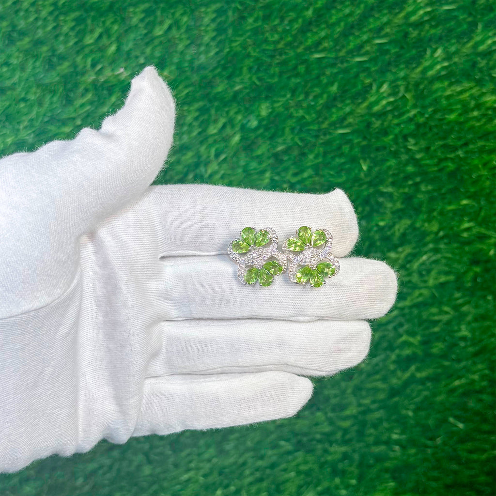 Peridot Earrings White Topaz 8.7 Carats Rhodium Plated Silver