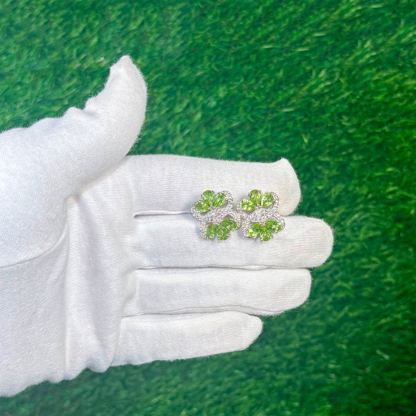 Peridot Earrings White Topaz 8.7 Carats Rhodium Plated Silver