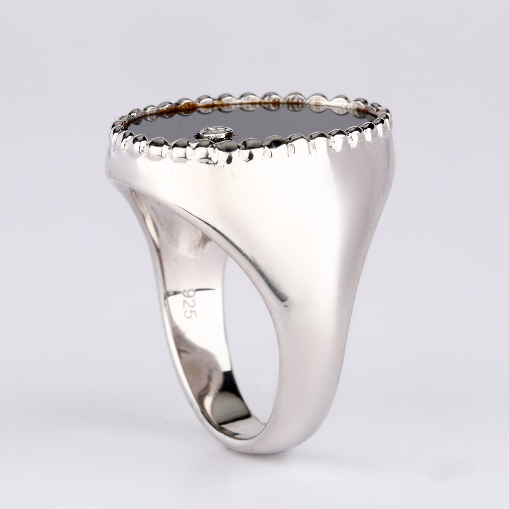 Black Onyx Ring With Diamonds 1.86 Carats Sterling Silver