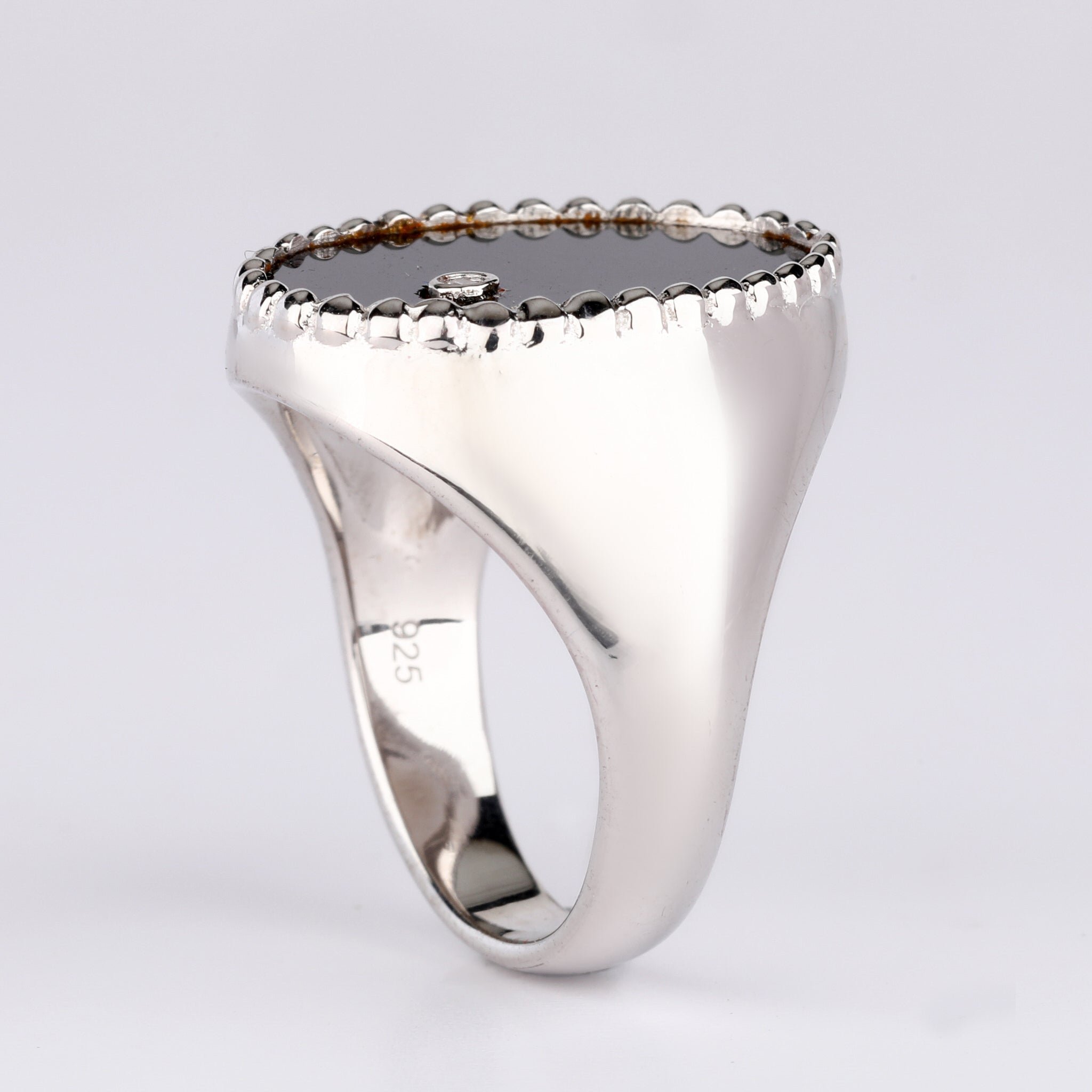 Black Onyx Ring With Diamonds 1.86 Carats Sterling Silver