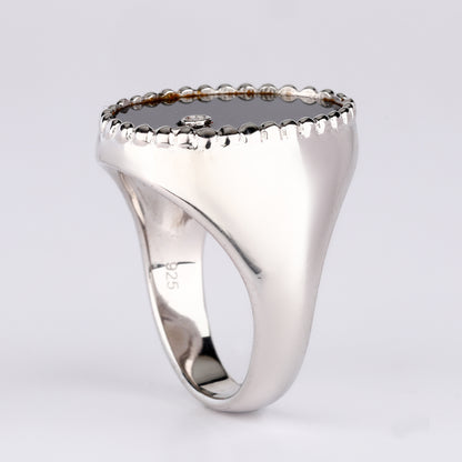 Black Onyx Ring With Diamonds 1.86 Carats Sterling Silver