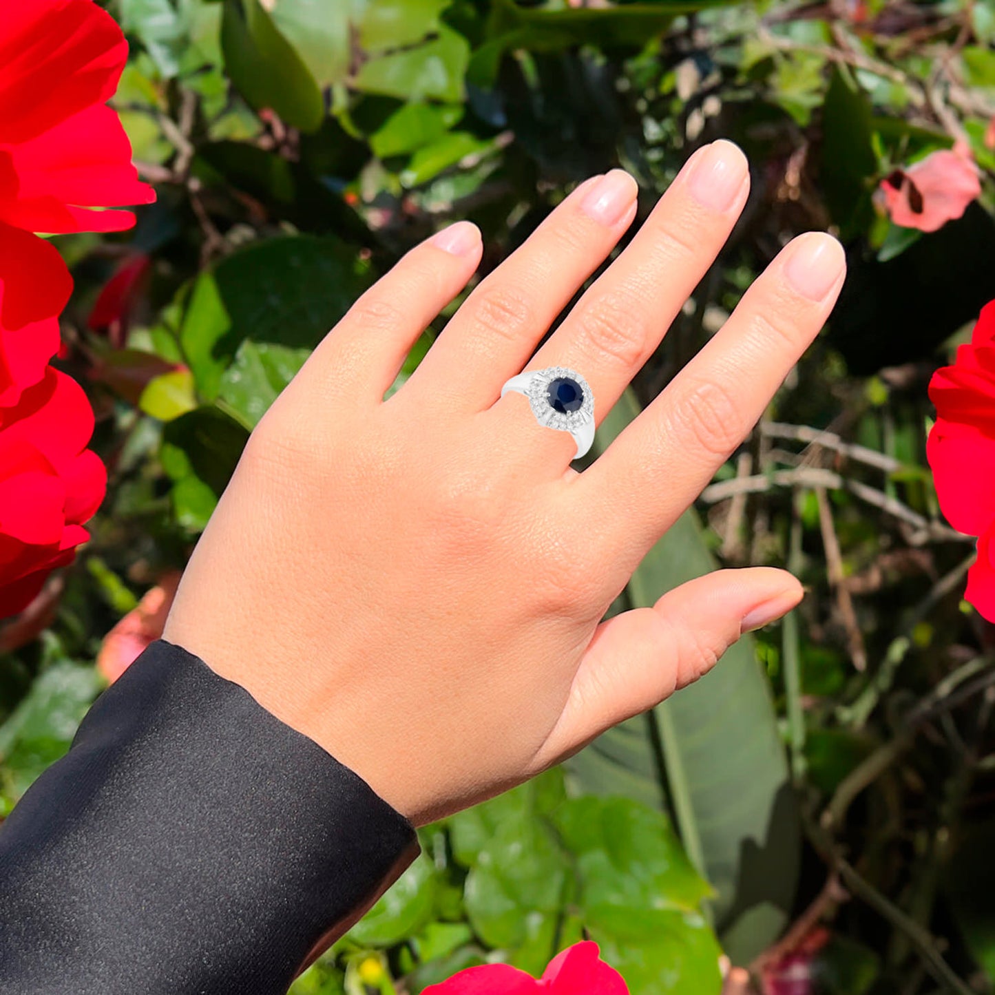 Natural Sapphire Ring With Diamonds 1.66 Carats 10K White Gold