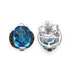 Swiss Blue Topaz Earrings With Black Diamond 3.70 Carats Sterling Silver