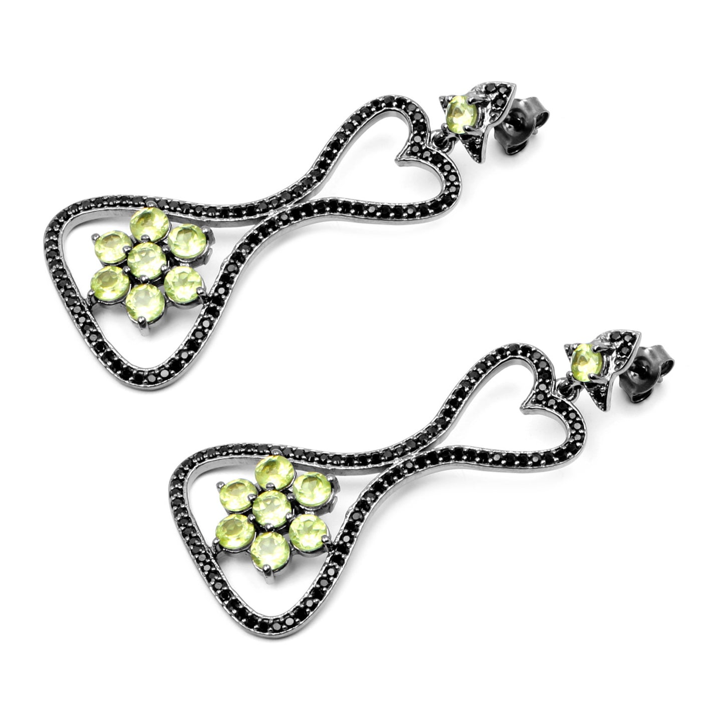 Peridot Earrings With Black Spinel 6.9 Carats Sterling Silver