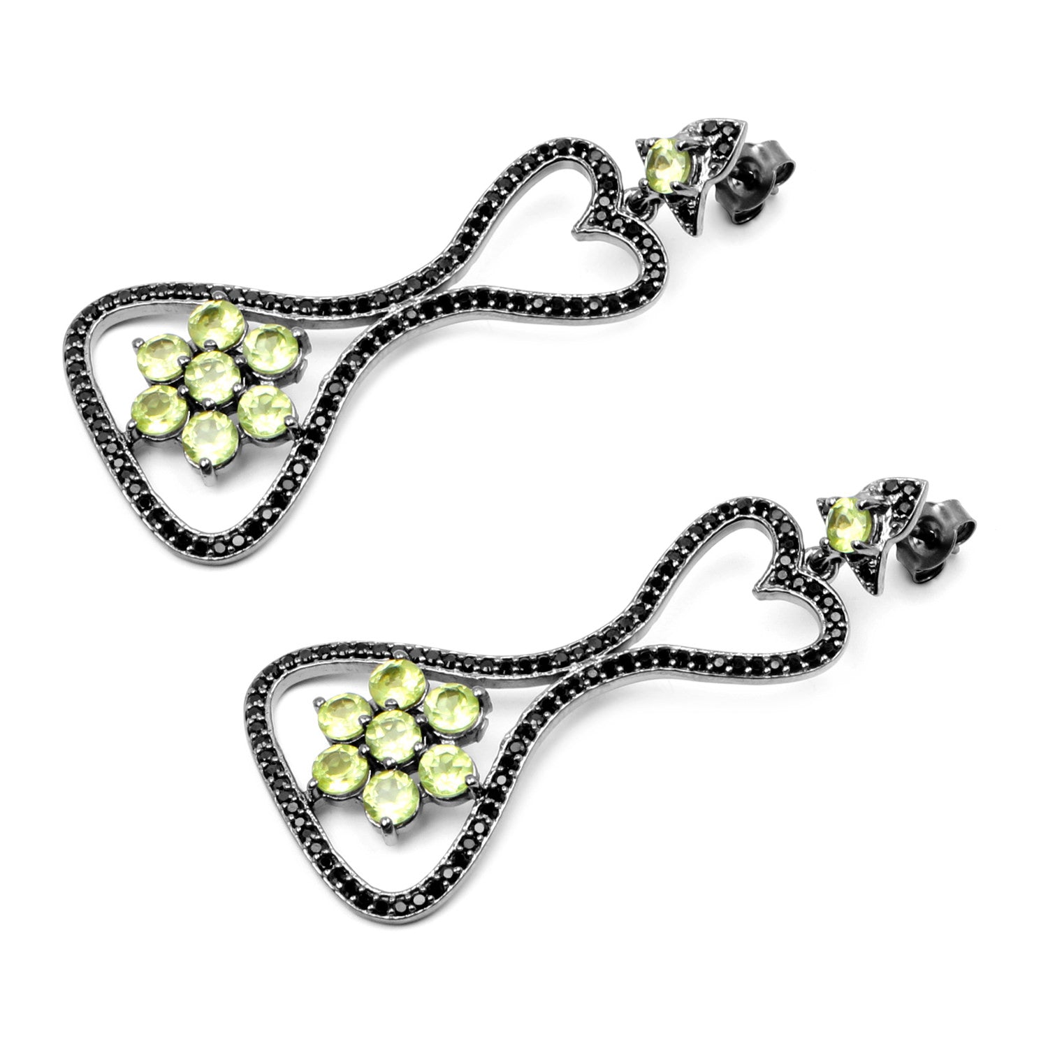 Peridot Earrings With Black Spinel 6.9 Carats Sterling Silver