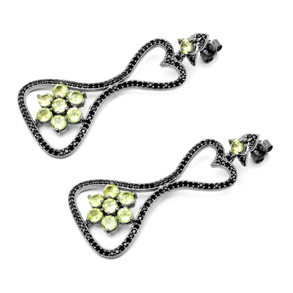 Peridot Earrings With Black Spinel 6.9 Carats Sterling Silver