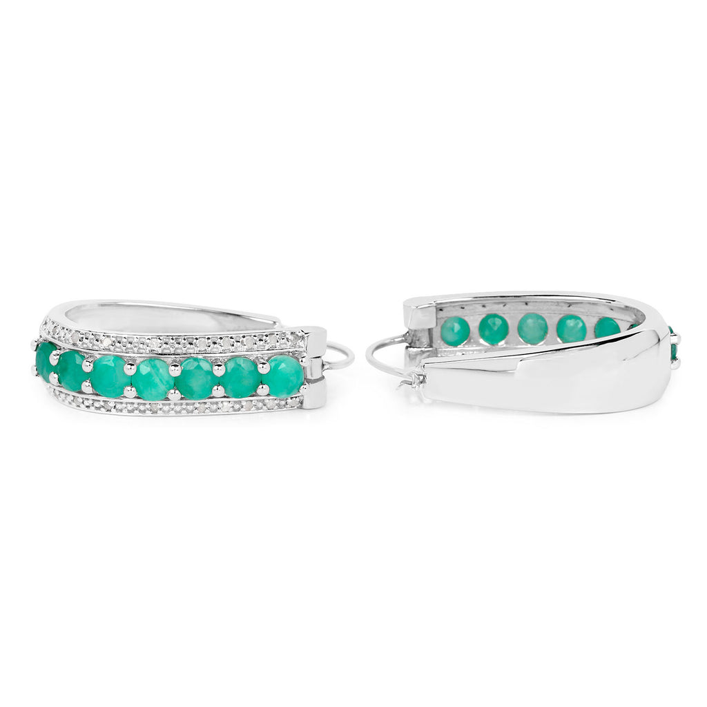 Emerald Hoop Earrings With Diamonds 3.38 Carats Sterling Silver