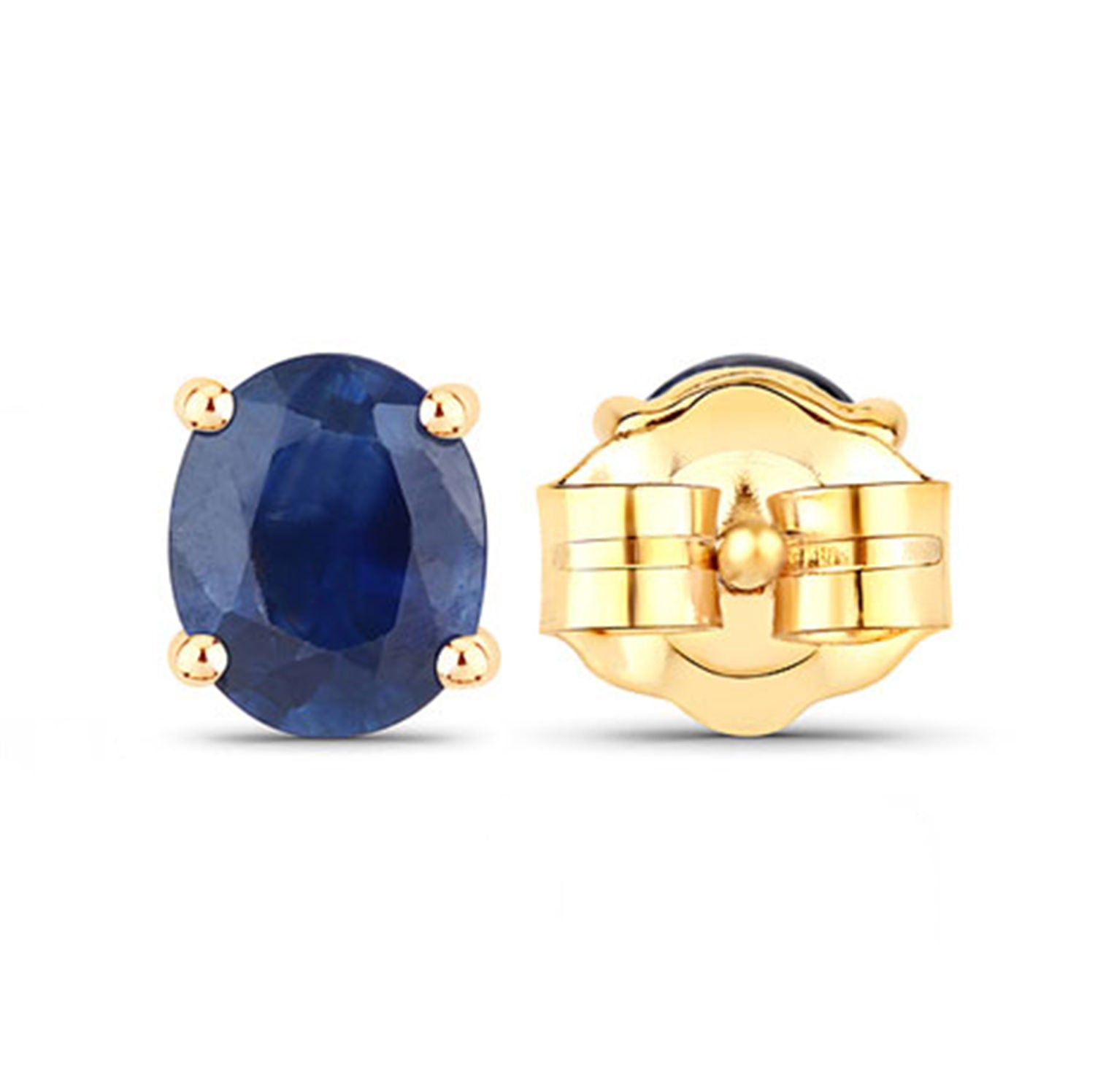 Blue Sapphire Stud Earrings 0.66 Carats 14K Yellow Gold