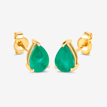 Zambian Emerald Stud Earrings 1.29 Carats 10K Yellow Gold