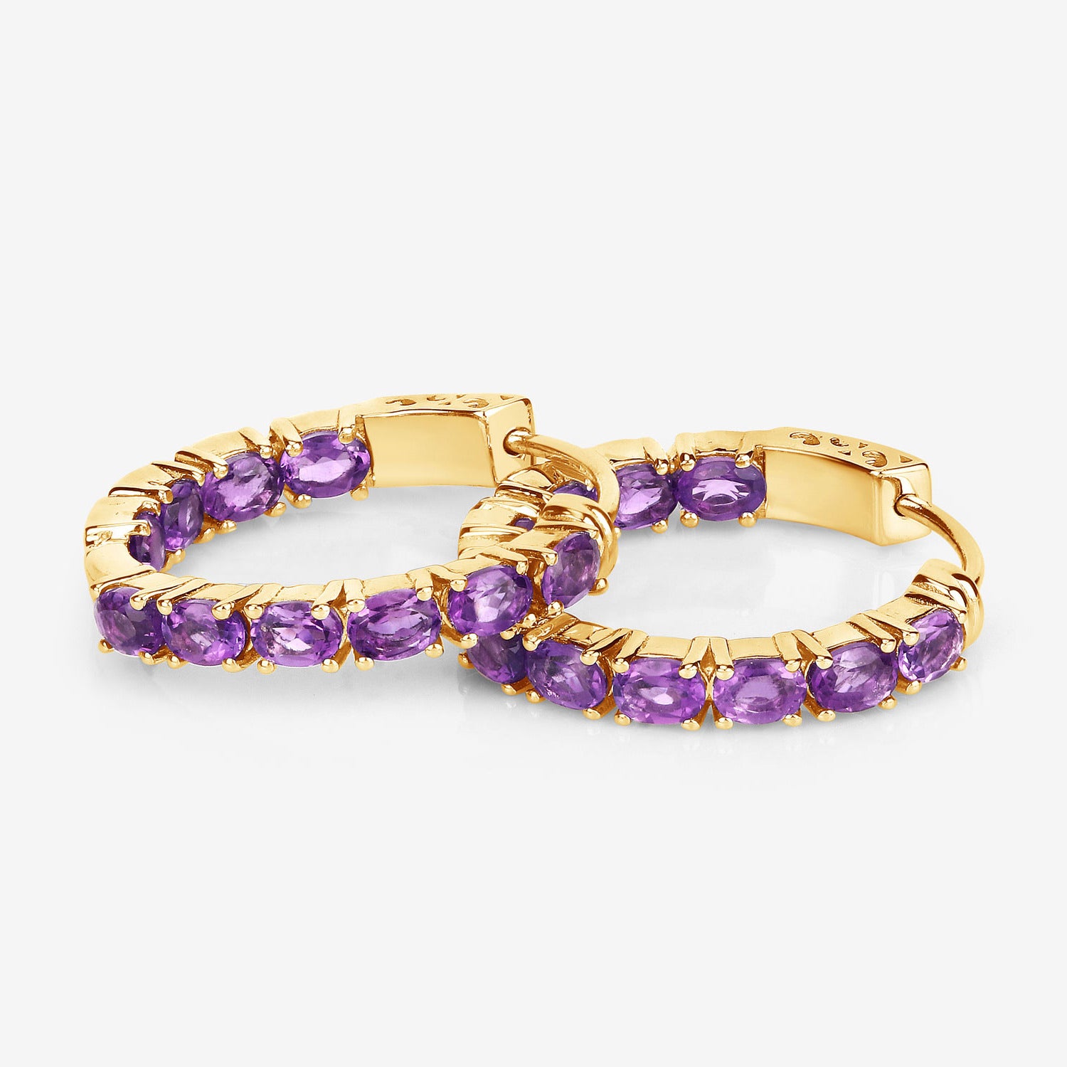 Amethyst Hoop Earrings 3.18 Carats Gold Plated Silver