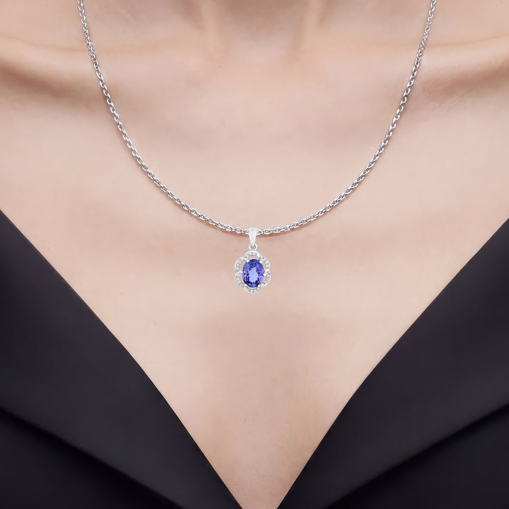 Tanzanite Pendant With Diamonds 3.08 Carats 14K White Gold