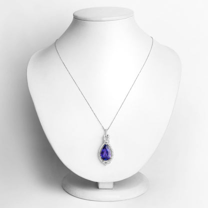 Tanzanite Pendant Necklace Diamonds 7.1 Carats 14K White Gold