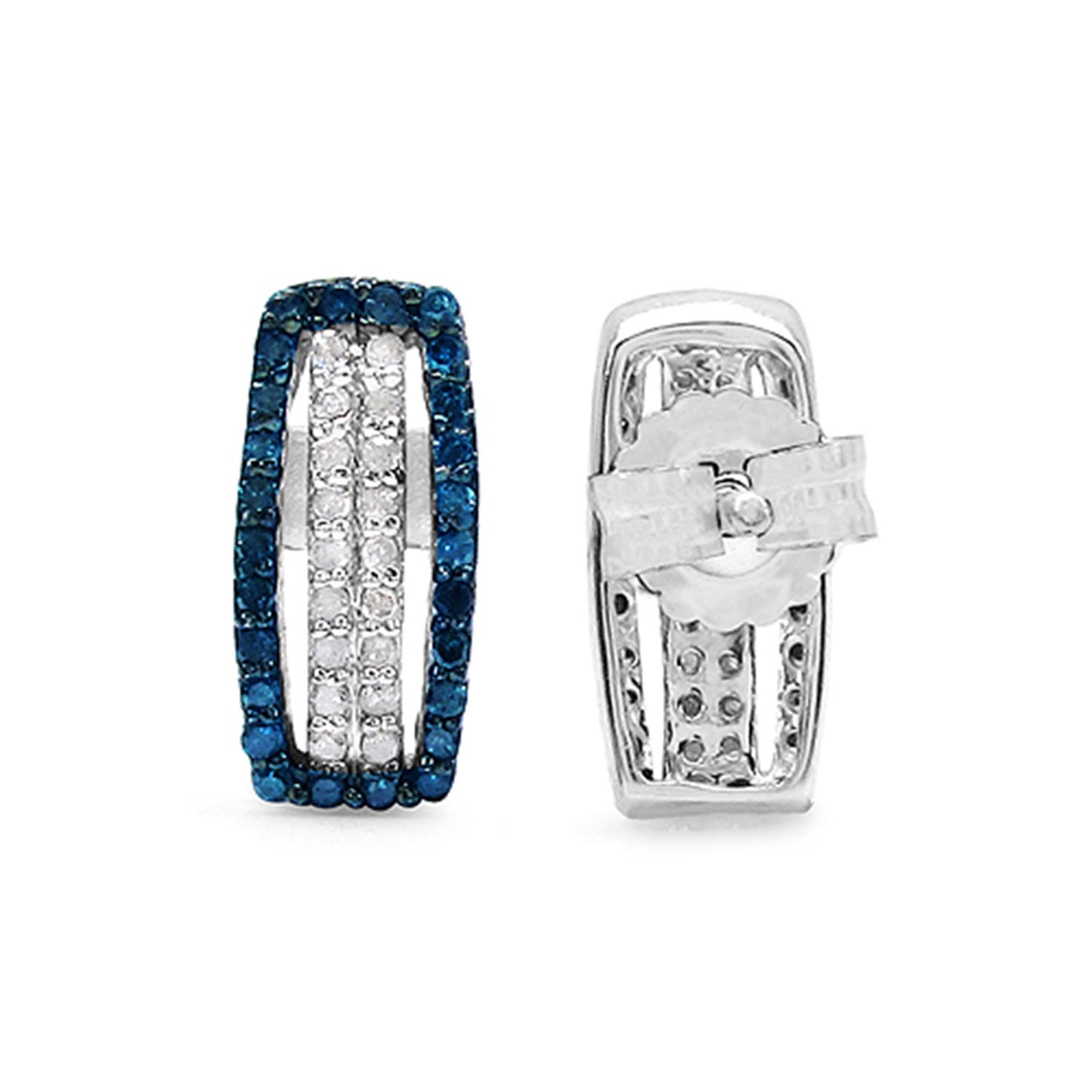 Blue Diamonds Earrings With White Diamonds 0.44 Carats Sterling Silver