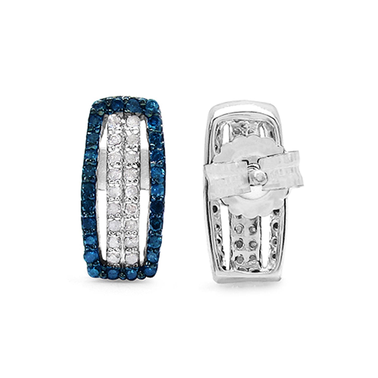 Blue Diamonds Earrings With White Diamonds 0.44 Carats Sterling Silver