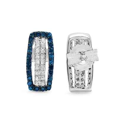 Blue Diamonds Earrings With White Diamonds 0.44 Carats Sterling Silver