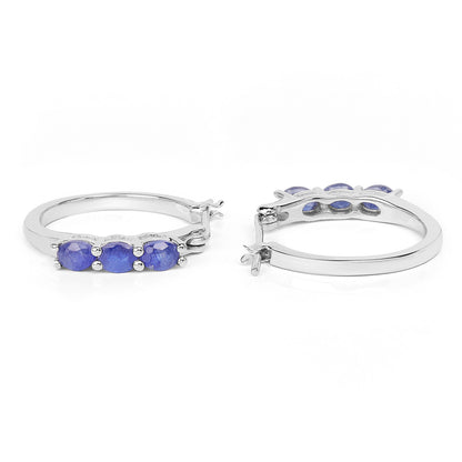 Natural Sapphire Hoop Earrings 1.3 Carats Sterling Silver
