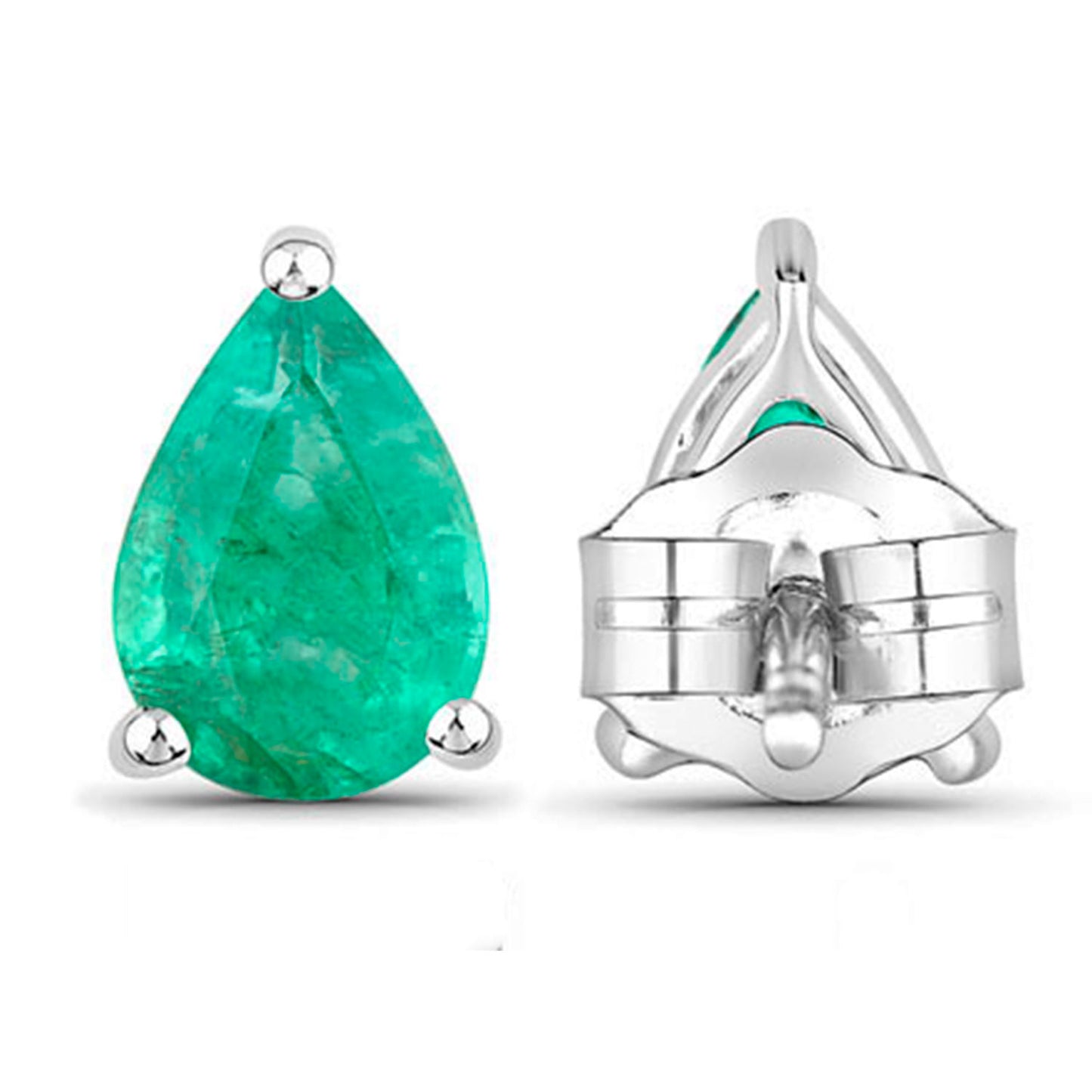 Zambian Emerald Stud Earrings 1.2 Carats 14K White Gold