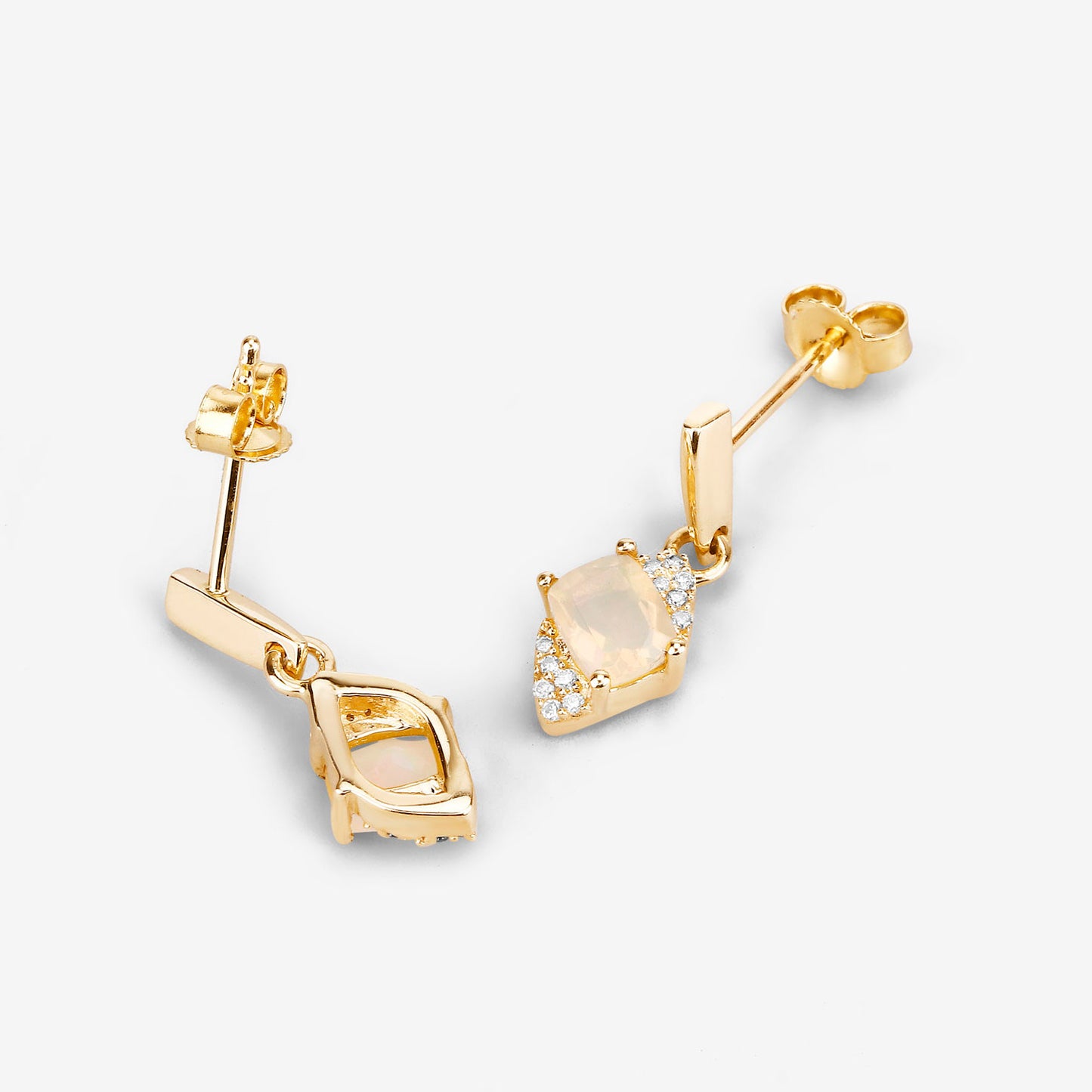 Natural Ethiopian Opal Earrings With Diamonds 0.54 Carats 14K Yellow Gold