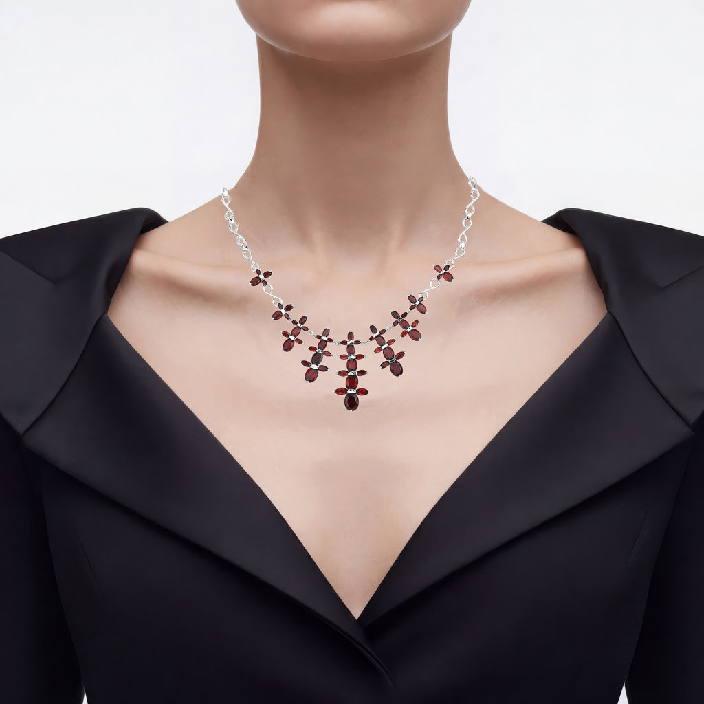 Garnet Flower Necklace 23.9 Carats Sterling Silver