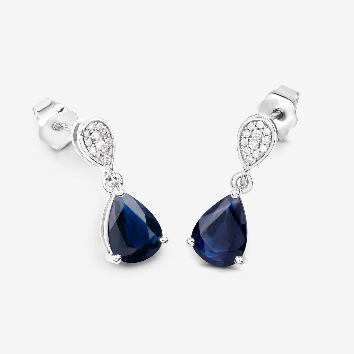 Blue Sapphire Dangle Earrings Diamonds 2.75 Carats 10K White Gold