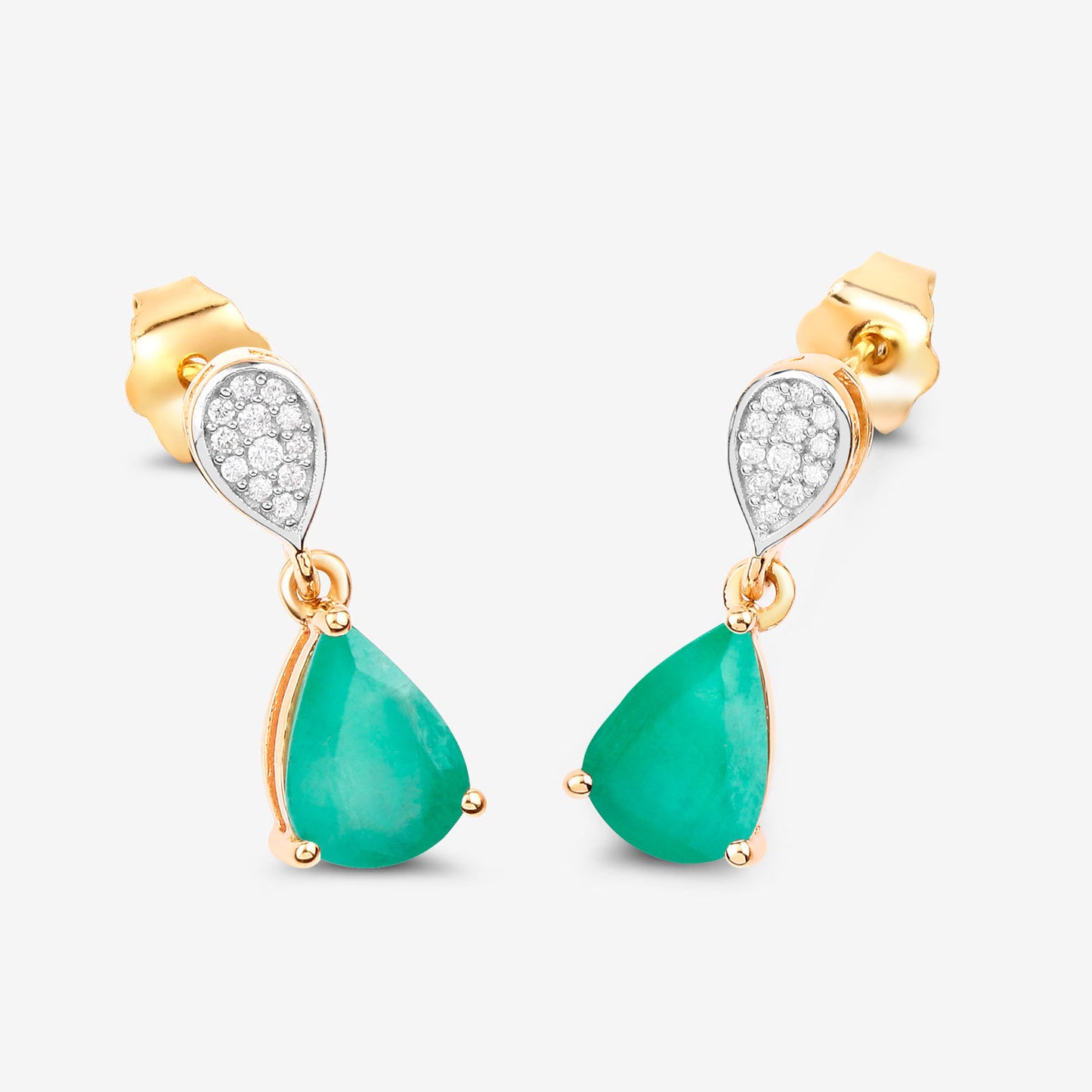 Zambian Emerald Dangle Earrings Diamonds 2.3 Carats 10K Yellow Gold