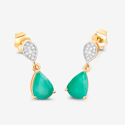 Zambian Emerald Dangle Earrings Diamonds 2.3 Carats 10K Yellow Gold