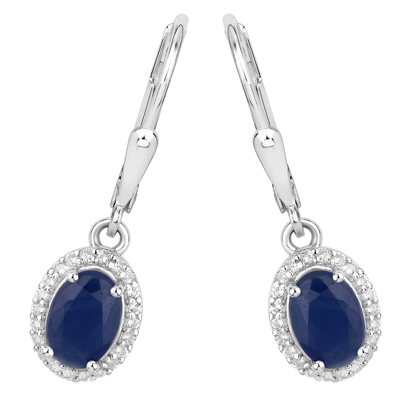 Natural Sapphire Earrings With White Topaz 2.18 Carats Sterling Silver