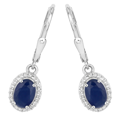 Natural Sapphire Earrings With White Topaz 2.18 Carats Sterling Silver
