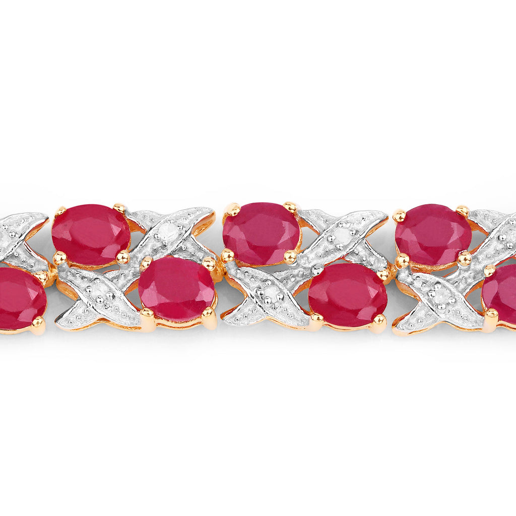 Ruby Bracelet With Diamonds 16.4 Carats Gold Plated Silver