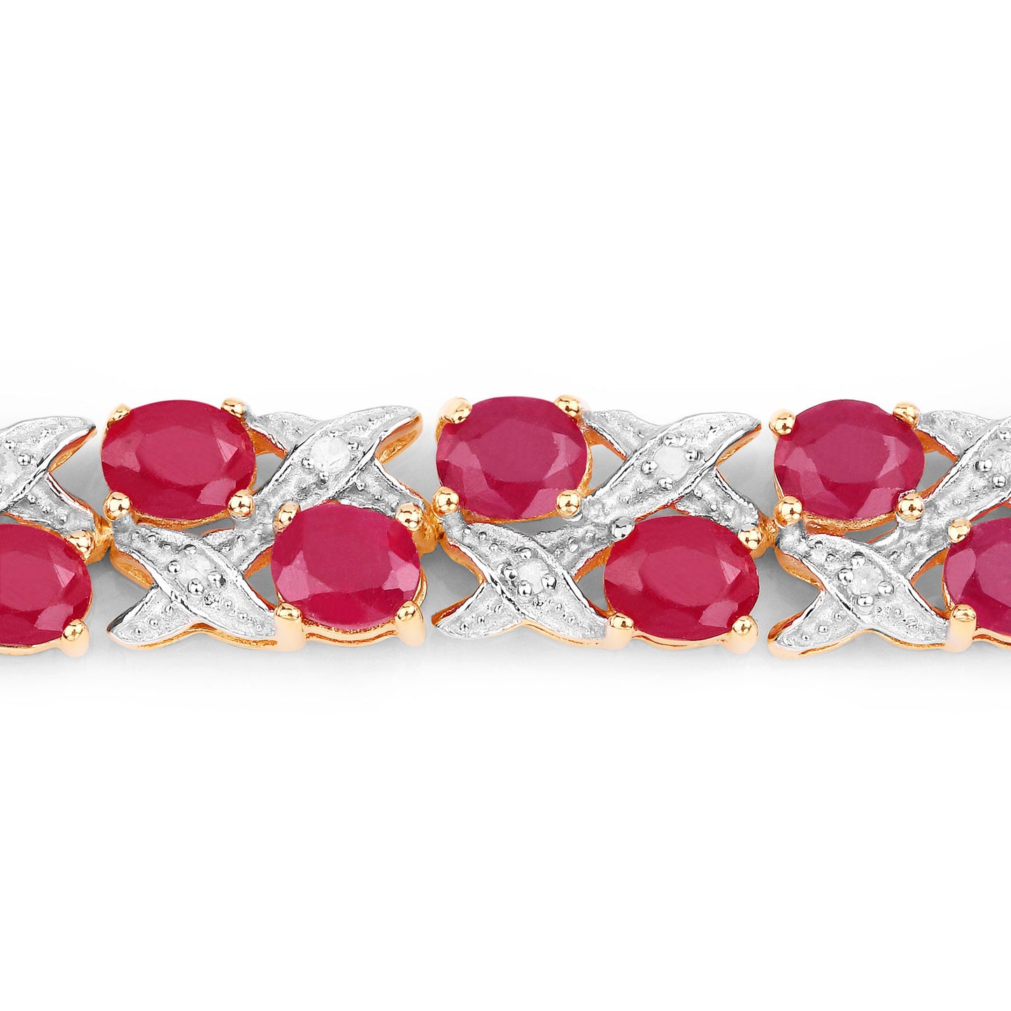 Ruby Bracelet With Diamonds 16.4 Carats Gold Plated Silver