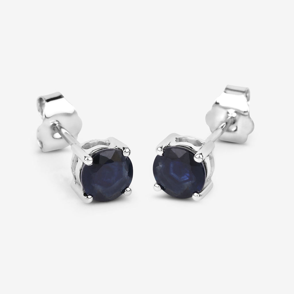 Blue Sapphire Stud Earrings 1.28 Carats 10K White Gold