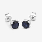 Blue Sapphire Stud Earrings 1.28 Carats 10K White Gold