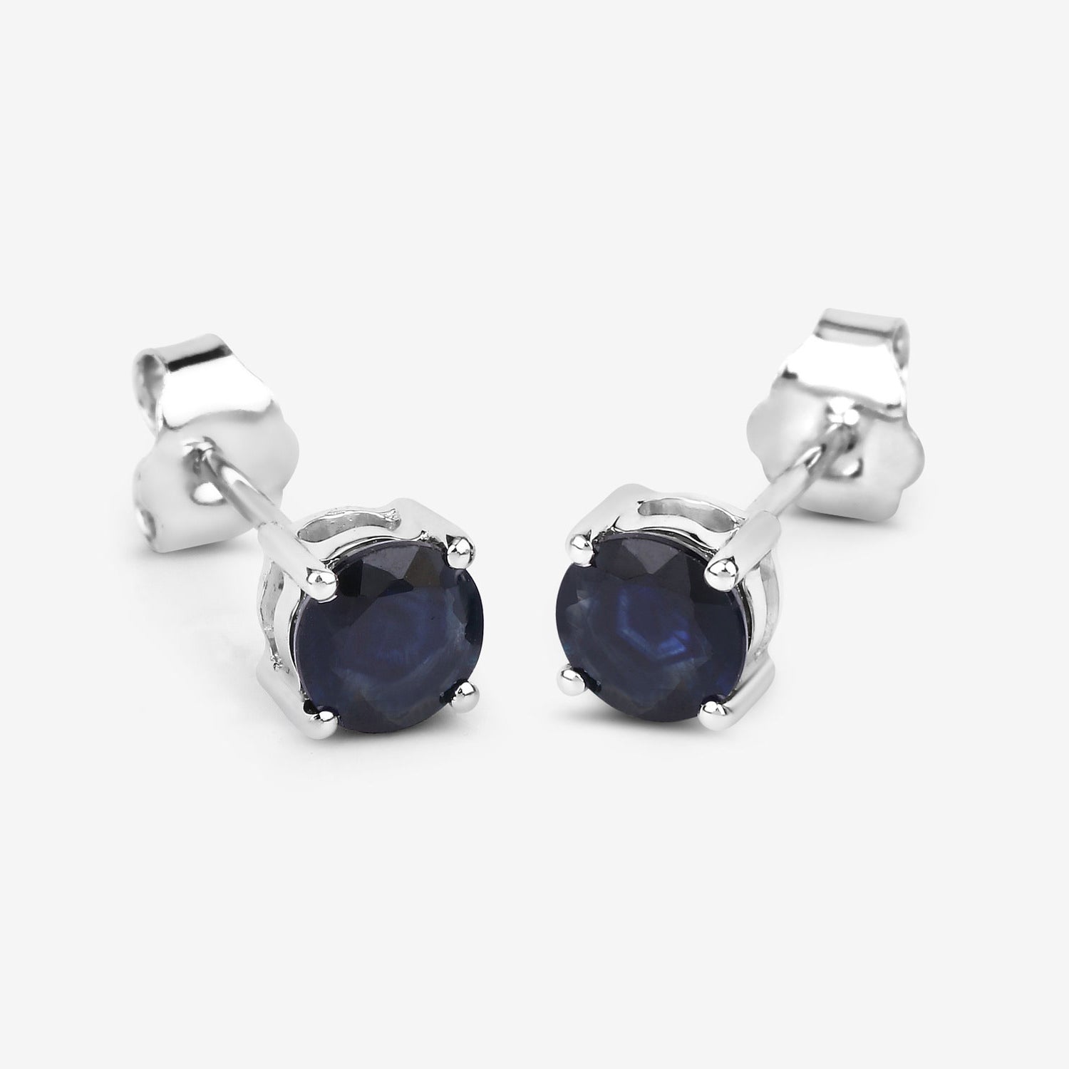 Blue Sapphire Stud Earrings 1.28 Carats 10K White Gold