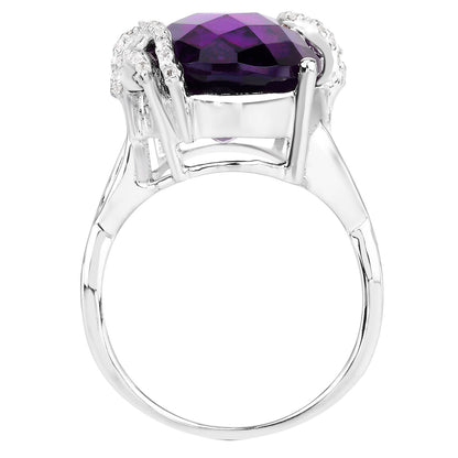 Rose Cut Amethyst Ring with White Topaz 10.43 Carats Sterling Silver