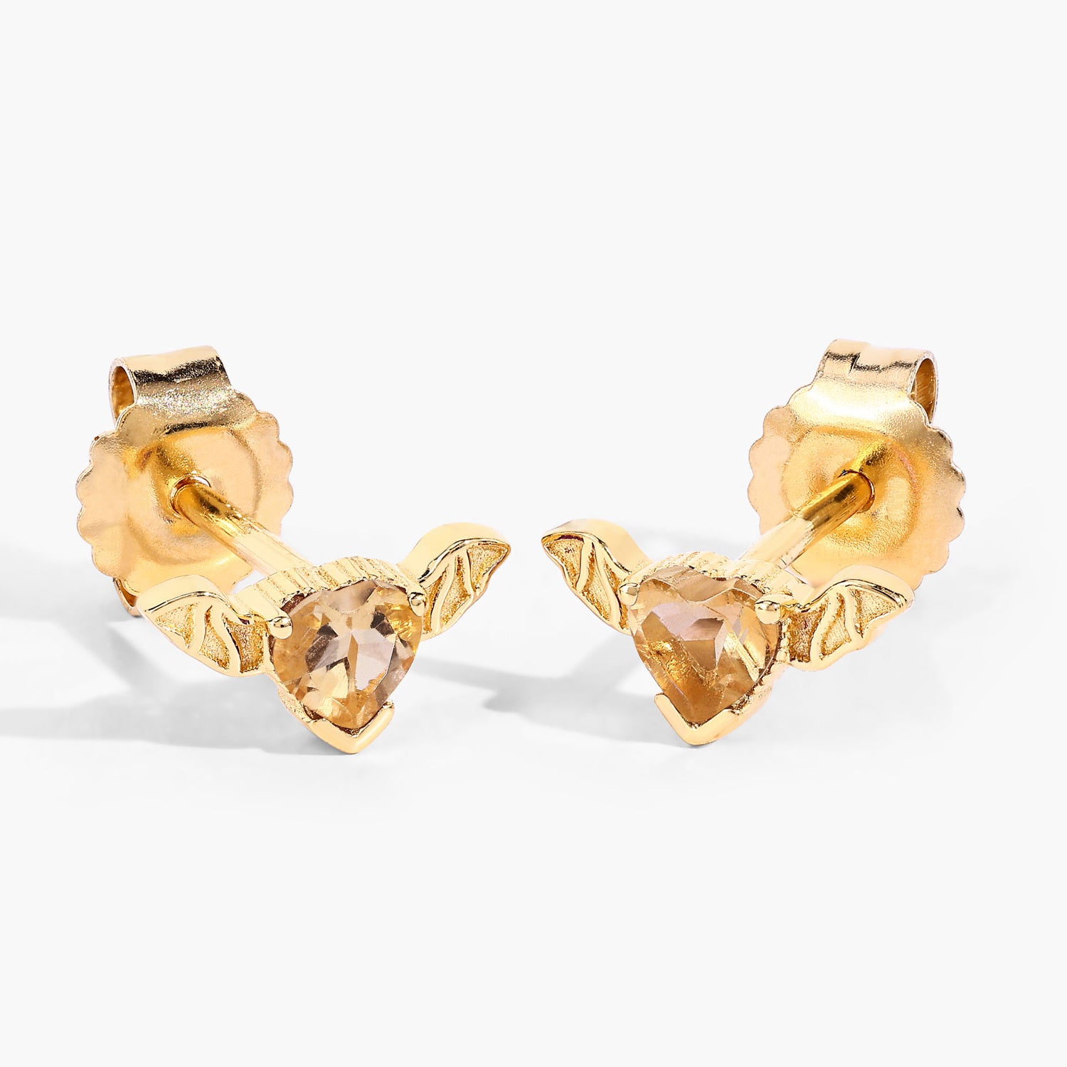 Citrine Bat Stud Earrings 0.34 Carats Gold Plated Silver