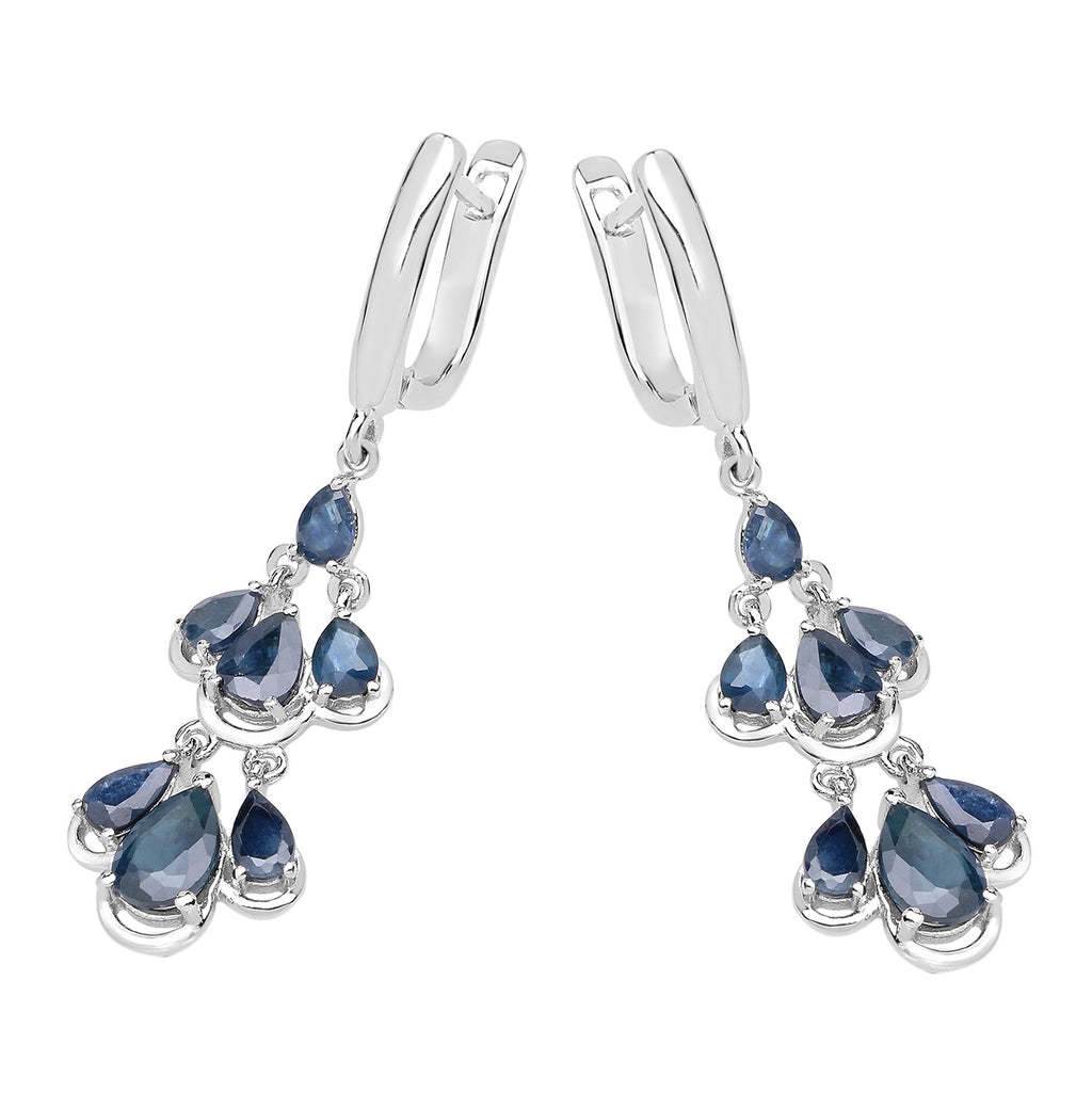 Blue Sapphire Chandelier Earrings 4.1 Carats Rhodium Plated Silver