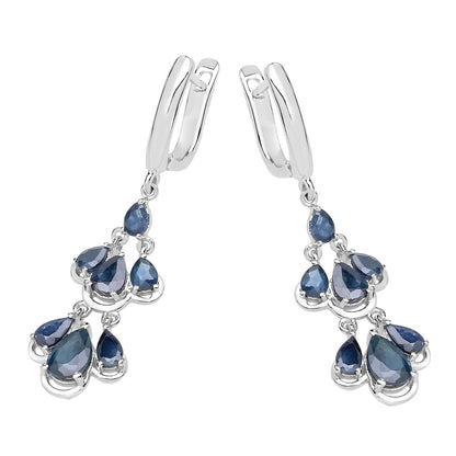 Blue Sapphire Chandelier Earrings 4.1 Carats Rhodium Plated Silver