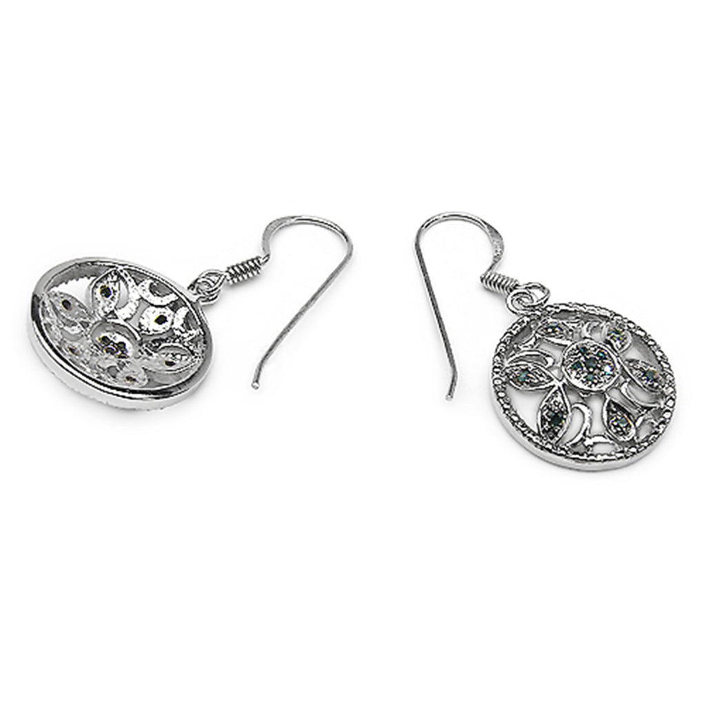 Blue Diamond Flower Earrings 0.12 Carats Sterling Silver
