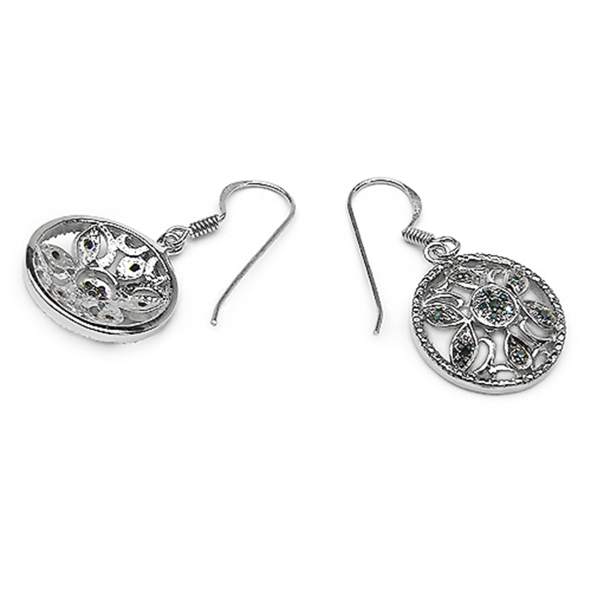 Blue Diamond Flower Earrings 0.12 Carats Sterling Silver
