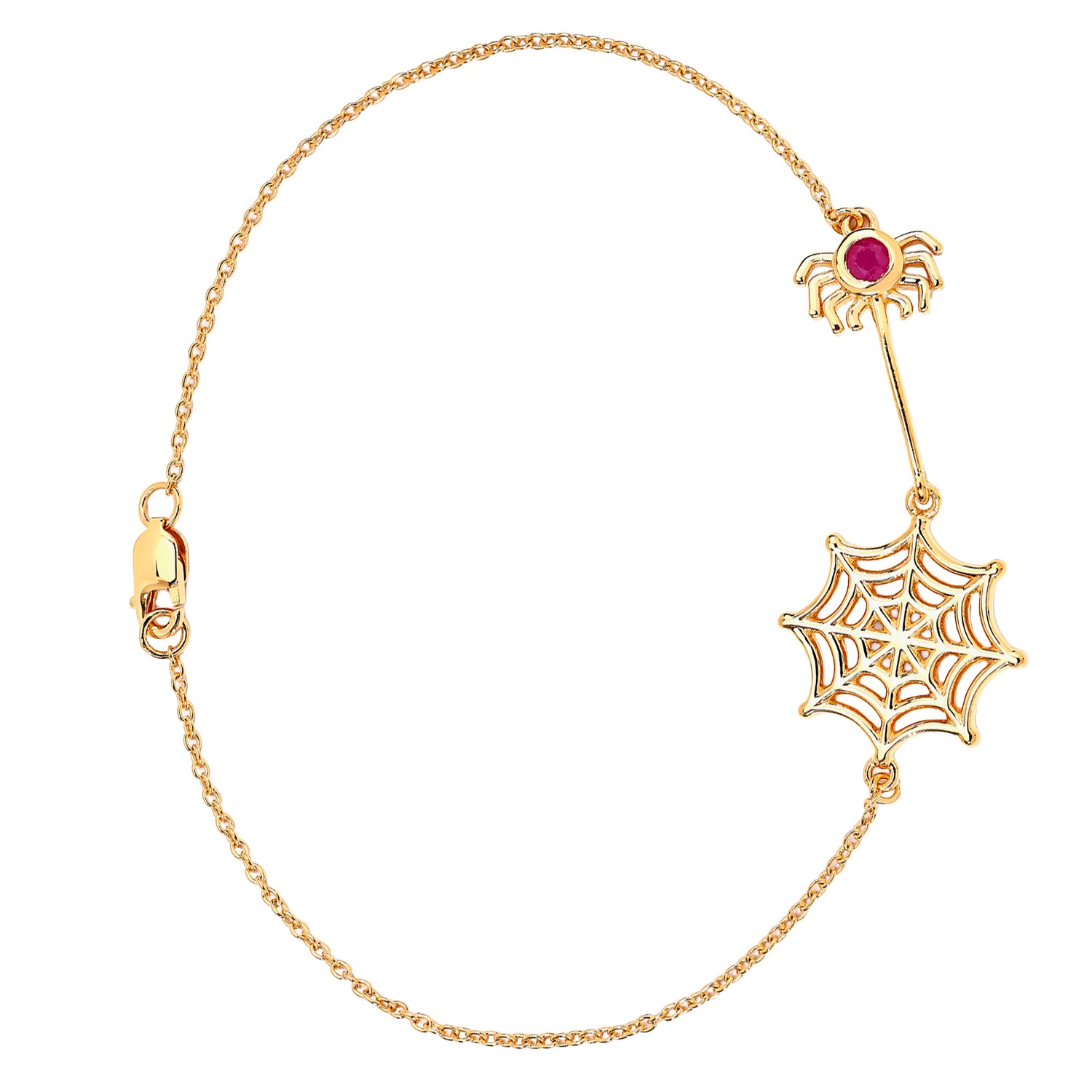 Ruby Spider Bracelet 0.12 Carats Gold Plated Silver