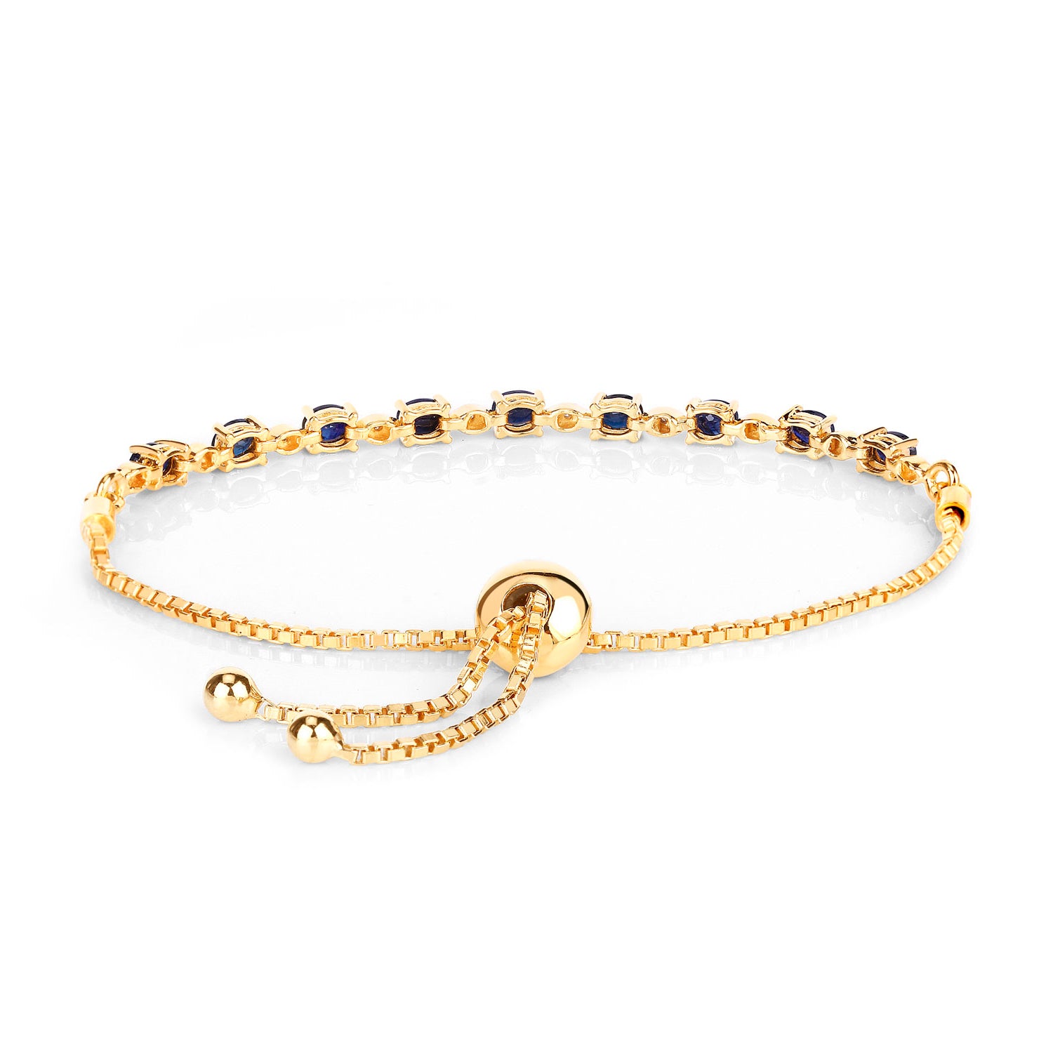 Blue Sapphire Bracelet With Diamonds 1.8 Carats Gold Plated Silver