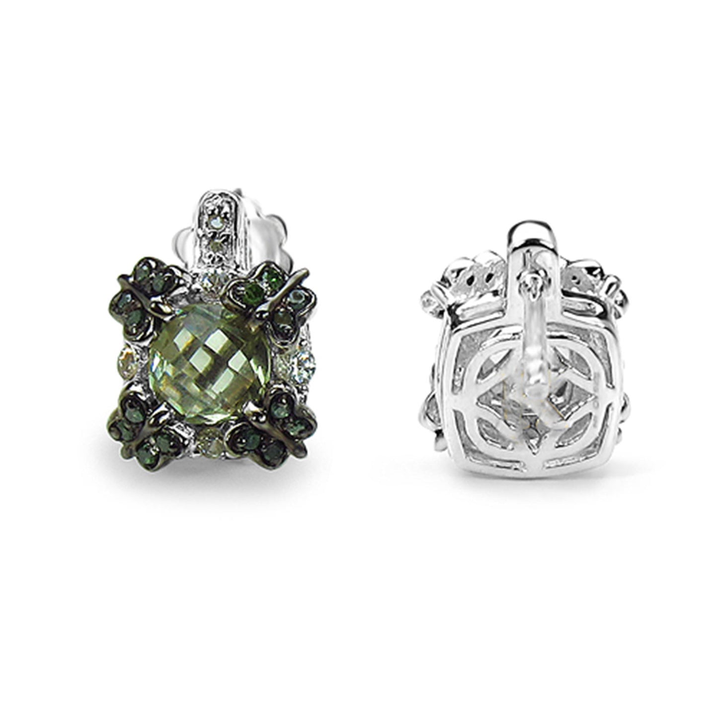 Green Amethyst Earrings With White Sapphire 2.86 Carats Sterling Silver
