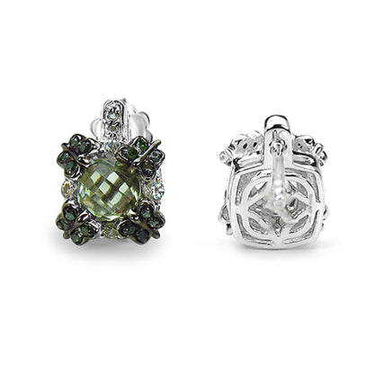 Green Amethyst Earrings With White Sapphire 2.86 Carats Sterling Silver