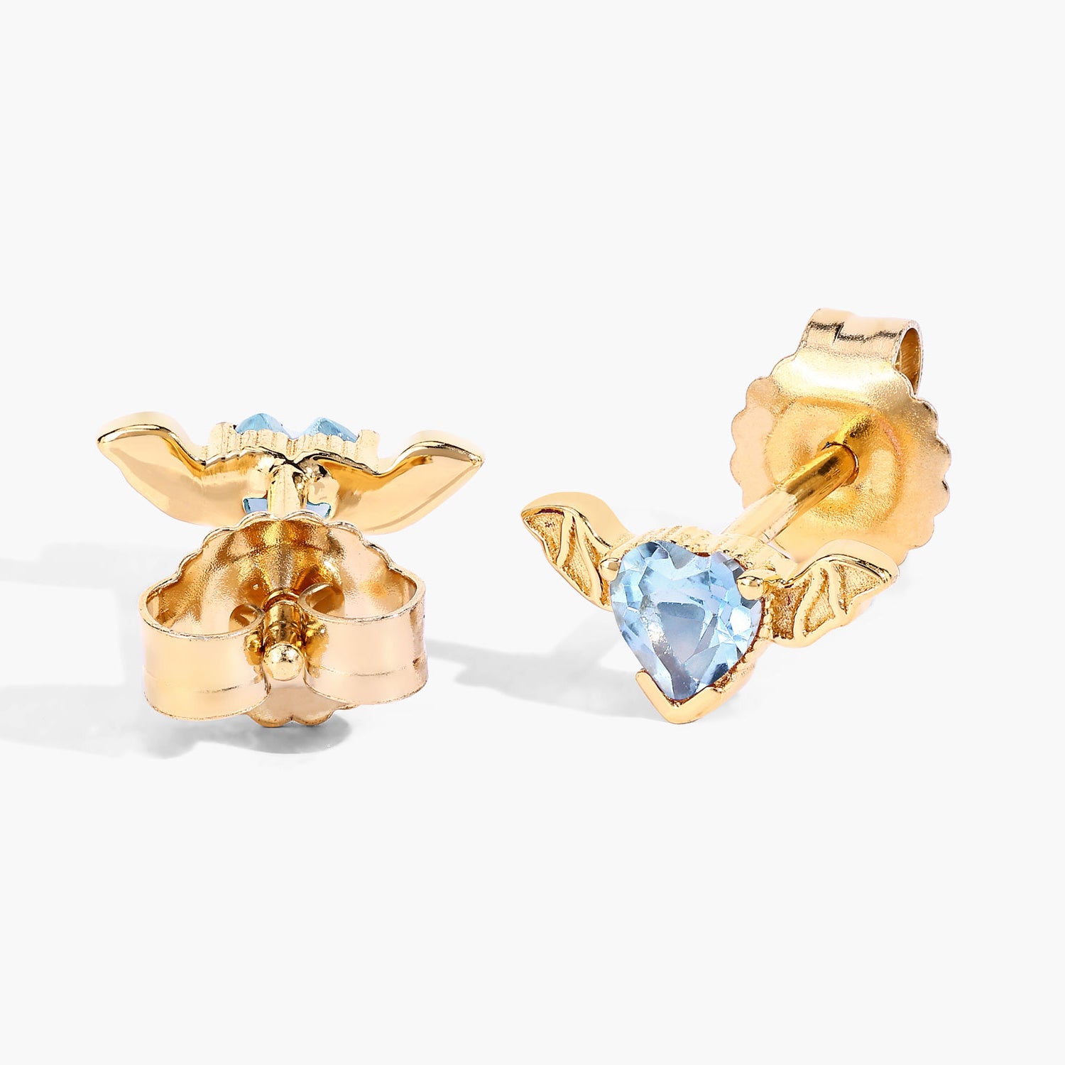 Blue Topaz Bat Stud Earrings 0.38 Carats Gold Plated Silver