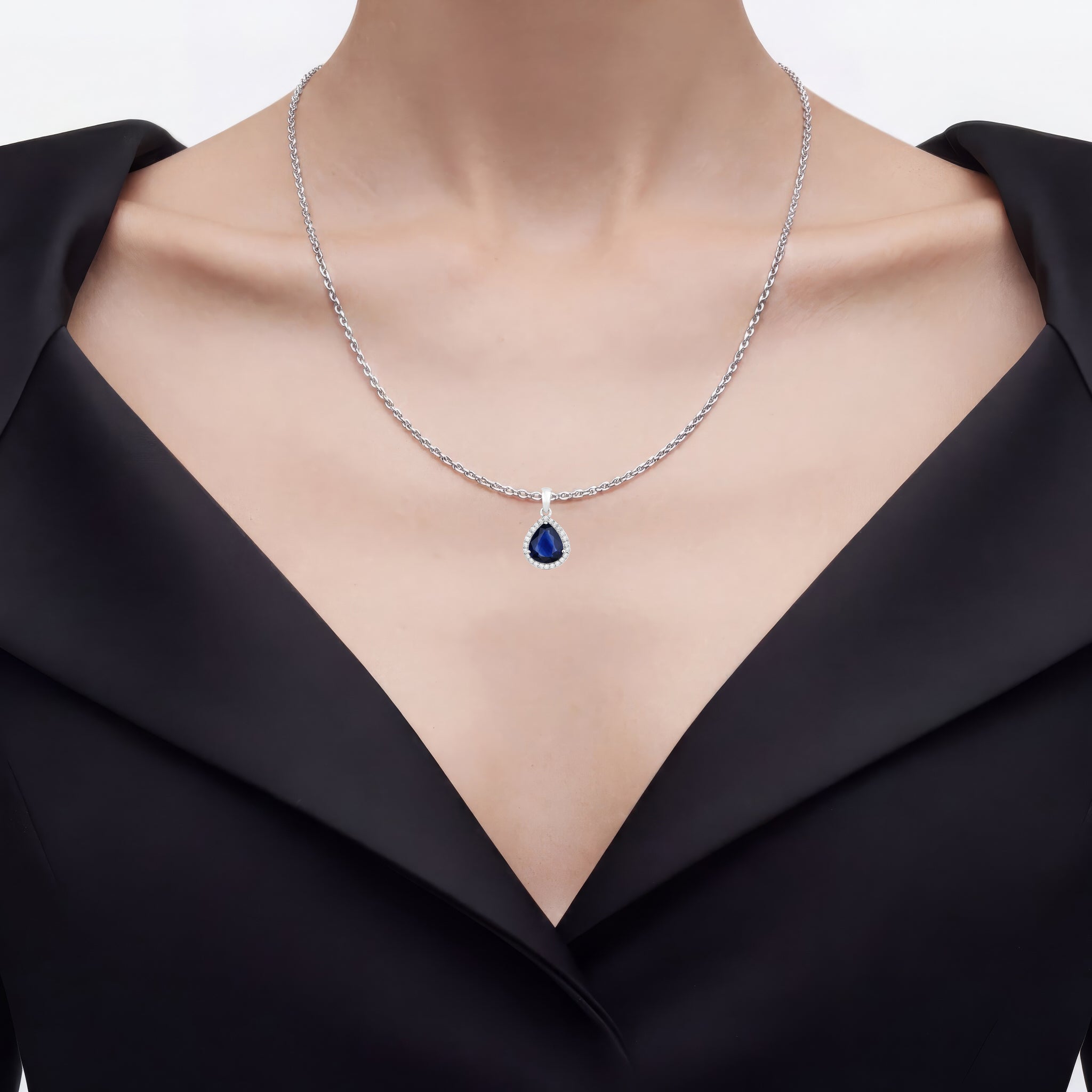 Blue Sapphire Pendant With Diamonds 3.48 Carats 18K White Gold