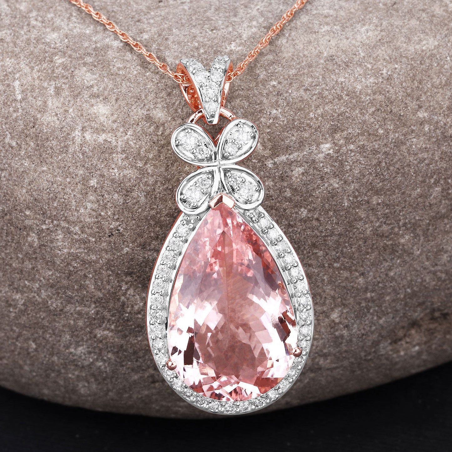 Morganite Pendant Necklace Diamond Setting 8.12 Carats 14K Rose Gold