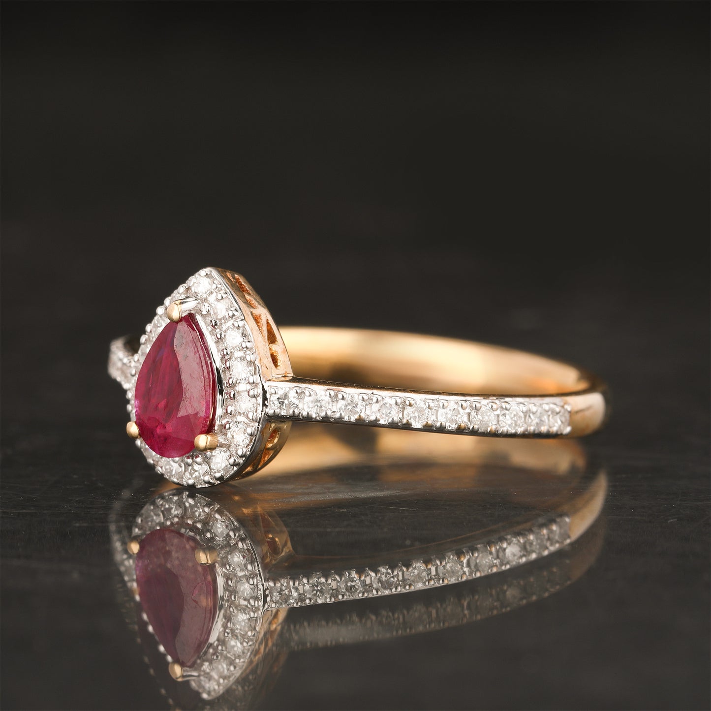 Natural Mozambique Ruby Ring With Diamonds 0.62 Carats 10K Yellow Gold